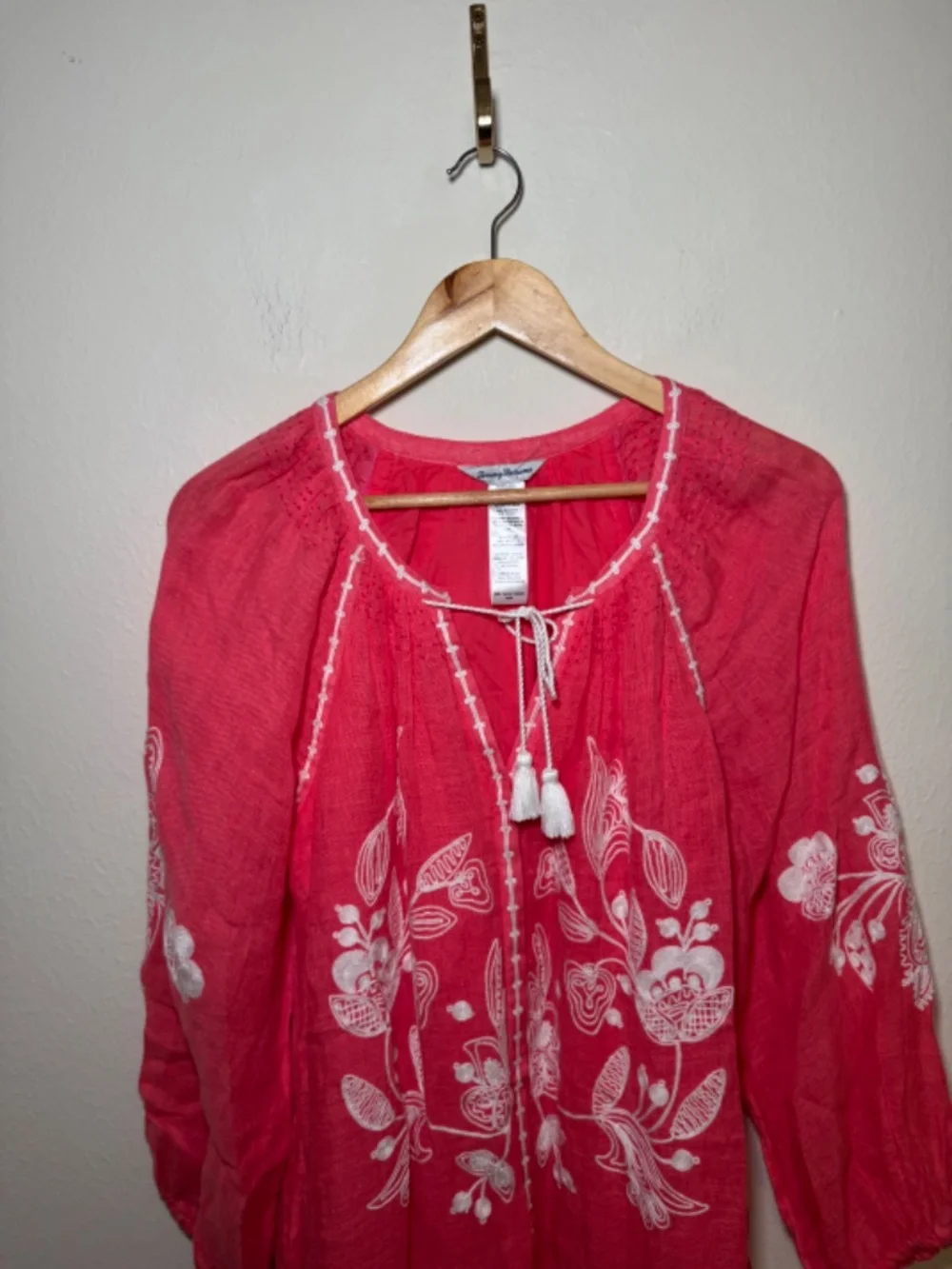 Tommy Bahama 100% Linen Embroidered Cover-Up Dress Tunic Medium Pink
